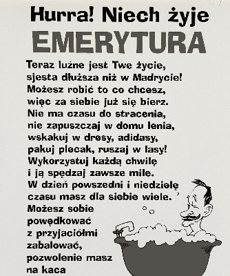 Emeryt relaksuje się w wanie i przyjmuje długie życzenia